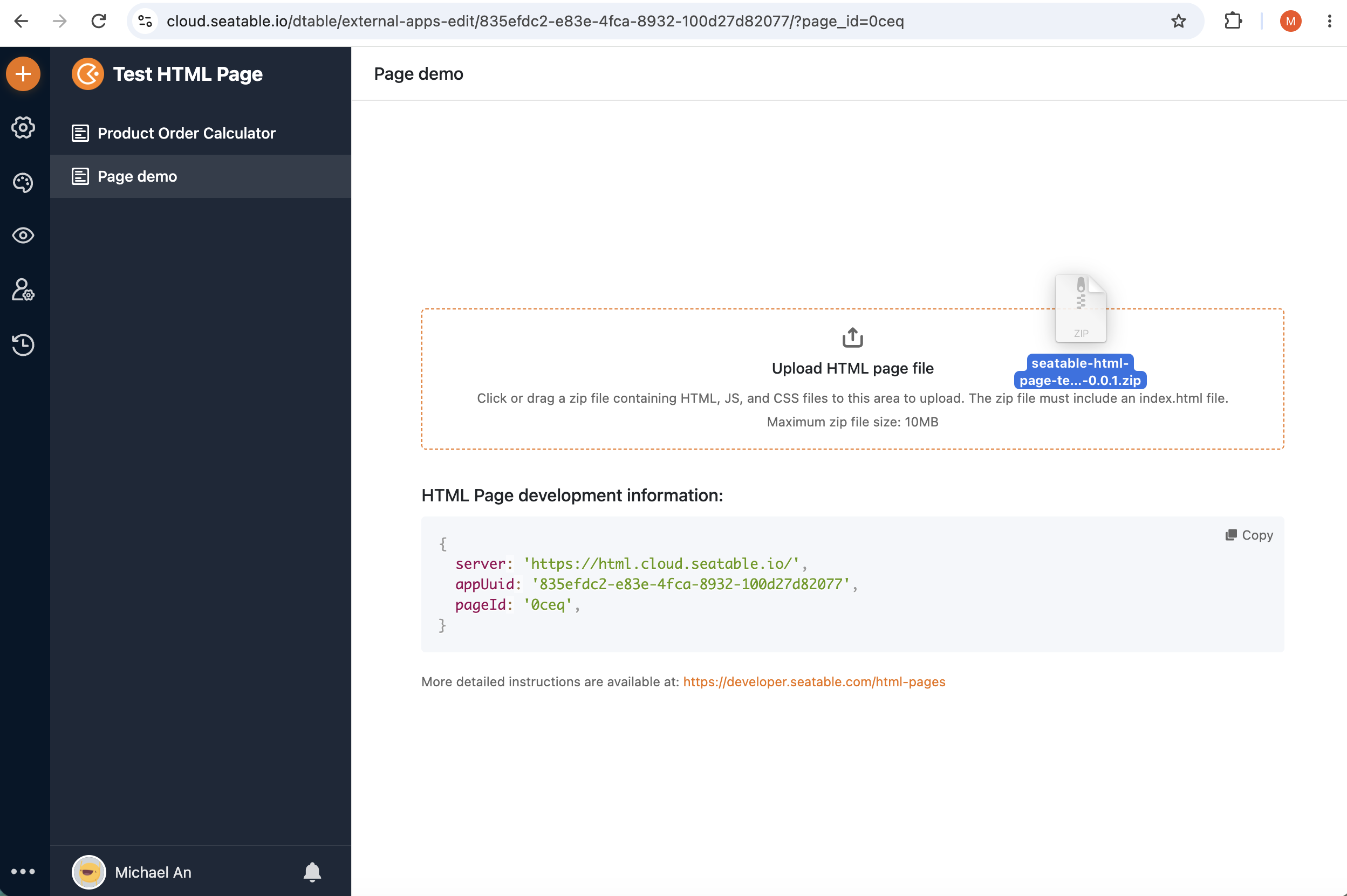 Upload the ZIP file into the HTML page