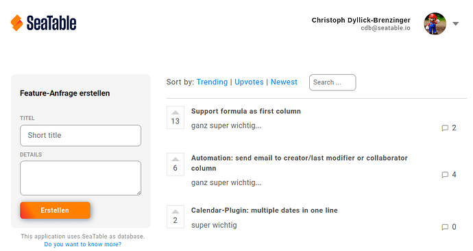 Screenshot of ideas.seatable.com